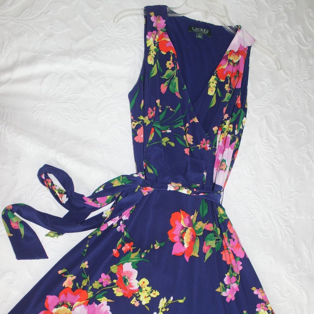 Ralph Lauren Navy Floral Faux Wrap Dress New sz 4